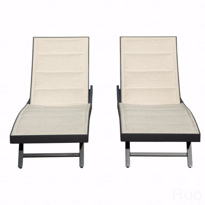 Ensemble de 2 chaises longues d'extérieur en aluminium PVC-coated polyester avec dossier réglable pour la plage