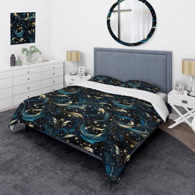 Cosmic Noir Moody Patterns - Abstract Duvet Cover Set - Microfiber Polyester