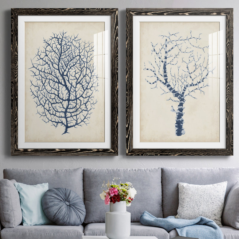 Indigo corail I - cadre photo, reproduction d'art, H 37,5 po x l 55 po x P 1,5 po, H 31,5 po x l 47 po x P 1,5 po, Blanc