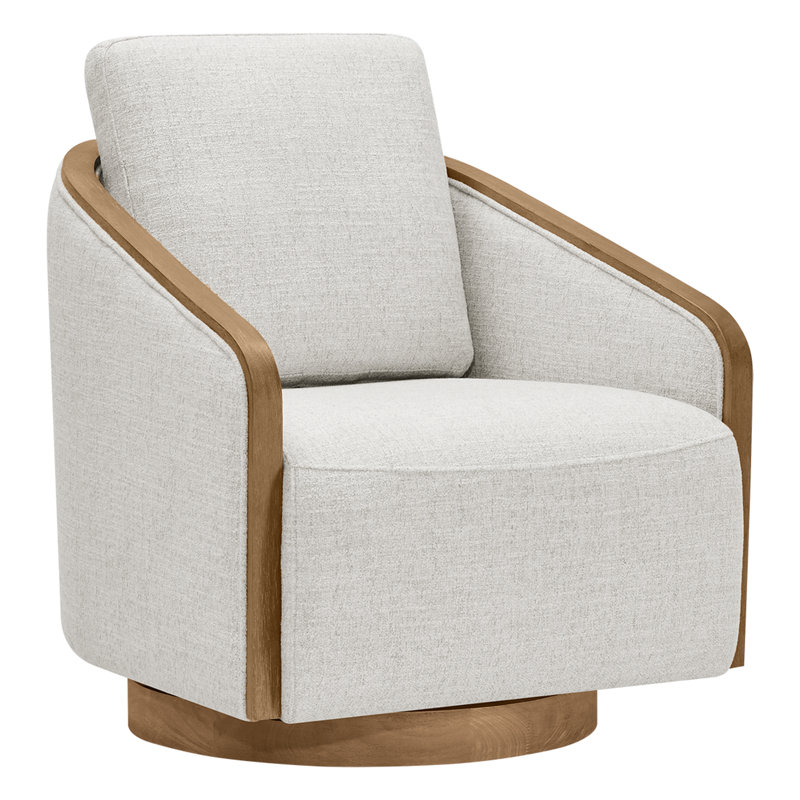 Nieve 29.5'' Wide Upholstered Swivel Barrel Chair, Nathan Wheat Performance Tweed