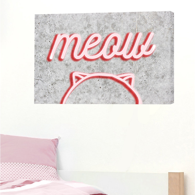 « cats meow néon kitty », art textuel encadré, 10 po x 15 po, Plaque