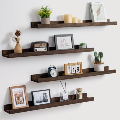 Tablettes murales en bois massif 4 pièces pour rangement mural et étagères en bois rustique