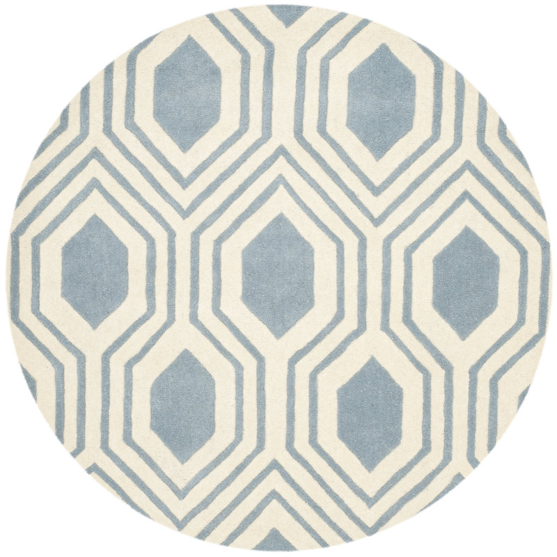 Deedie Hand Tufted Wool Geometric Rug, Round 5'