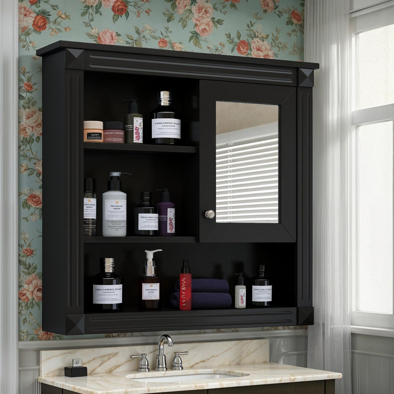 Pharmacie 32 "avec miroir et rangement caché, Noir mat