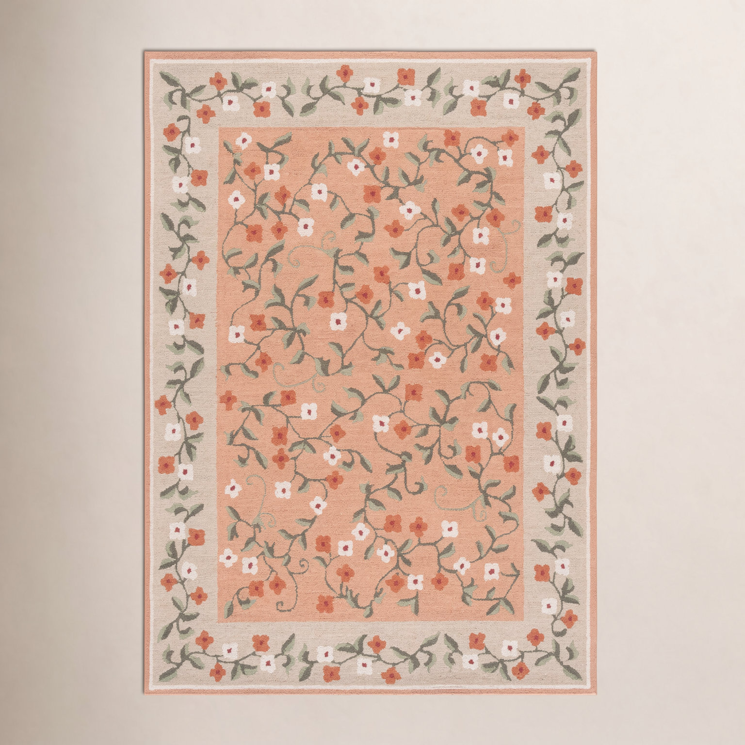 Hand-Tufted Wool Floral Outdoor Rug, Rectangle 5' x 8'