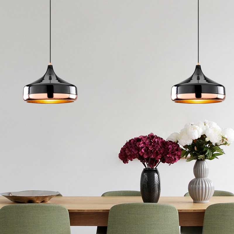 Lustre moderne noir et cuivre, hauteur réglable, 14,2 po de diamètre x 48,0 po de hauteur | Corps en métal, culot E27 de 40 W maximum, design scandinave élégant pour le salon et la salle à manger | Homologué IP20, éclairage élégant et de fantaisie