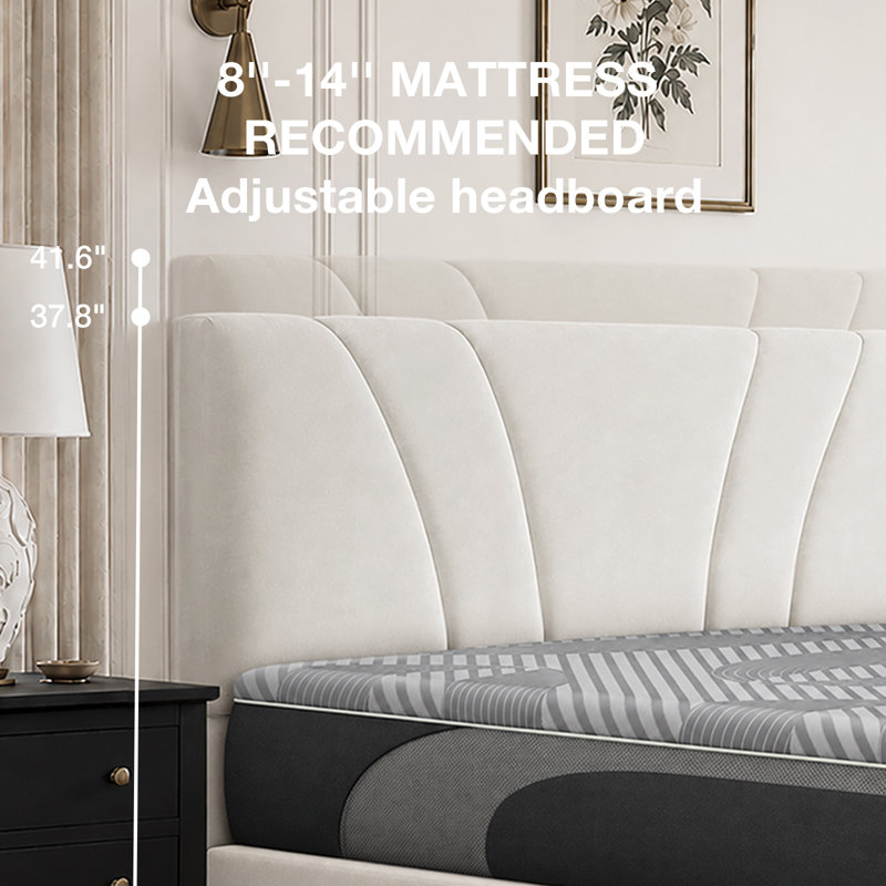 Ensemble de lit plateforme tapissier et matelas, matelas en mousse viscoélastique gélifiée 16 ", King, White