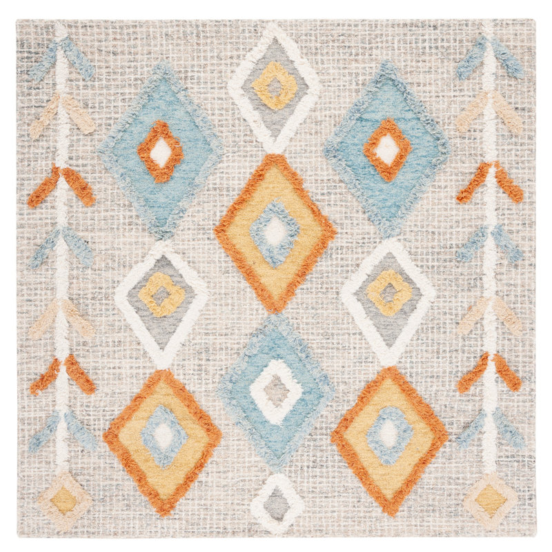 Macy Handmade Tufted Wool Gray/Blue Rug, Square 7'