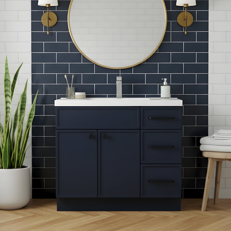 Ensemble de meuble-lavabo simple Manhattan, Bleu, Noir, 36"