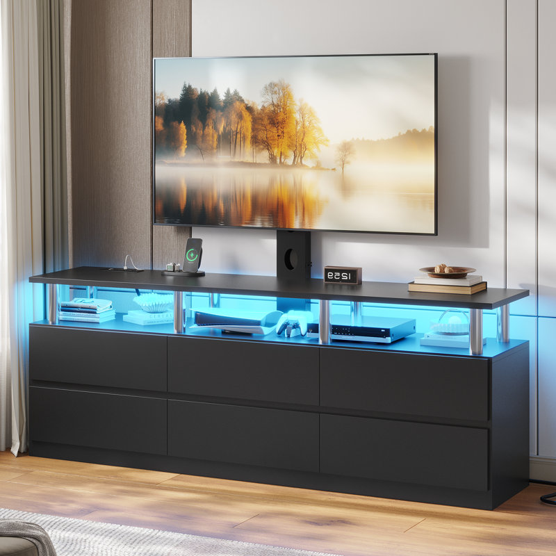 Modern Led Tv Stand With Mount And Power Outlet, With 6 Drawers,tv Mount For 32/45/55/60/65/70/75 Inch Tvs,entertainment Center For Living Room,bedroom
