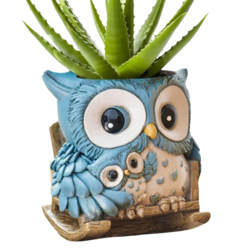 Joli pot bleu avec hibou et chaise berçante