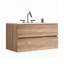 Meuble-lavabo mural en chêne brut avec lavabo en céramique intégré, grand rangement et 3 trous pour les salles de bain modernes
