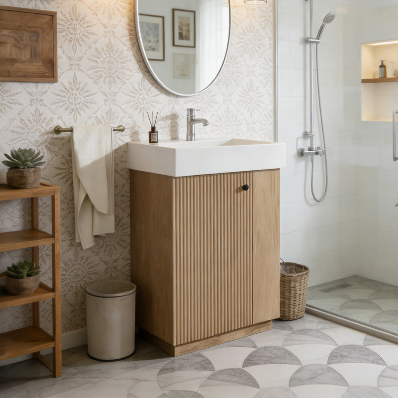 Meuble-lavabo 21,6 po avec lavabo en céramique, Bois