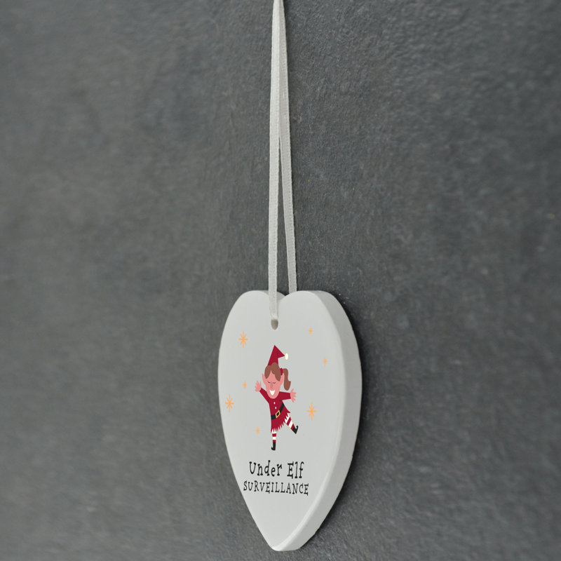 The Seasonal Aisle Elf Surveillance Heart Holiday Shaped Ceramic Ornament