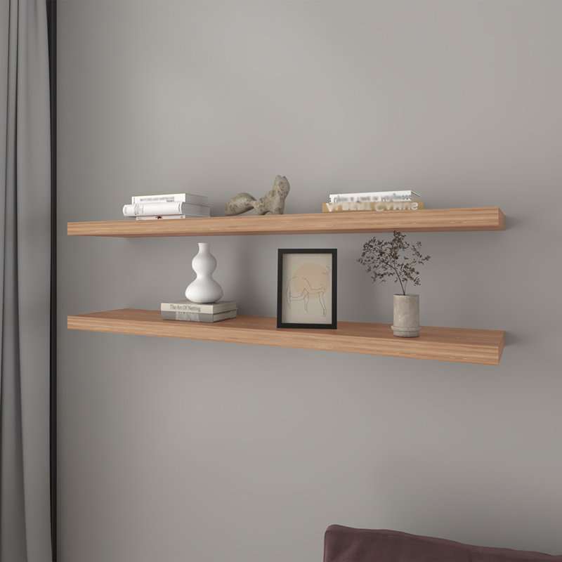 Floating Shelf Lyle, Living Room, Pine, Beige Wood, 1.5" H x 47.3" W x 9.8" D