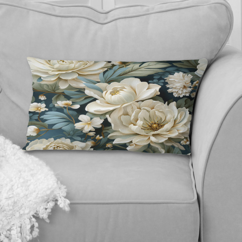 Coussin à imprimé floral beige et vert