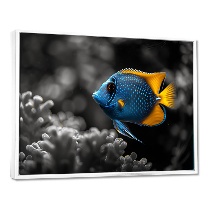«Blue Aquariums Oceanic Oasis Fish I», reproduction d'art mural aquariums, Cadre flottant blanc, H 34 po x l 44 po