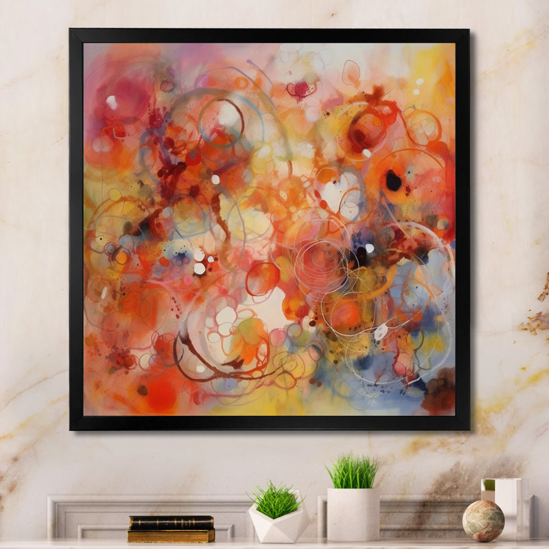 Toile de fond orange, orange et rouge marbré, Cadre photo noir, H 16 po x l 16 po x P 1 po