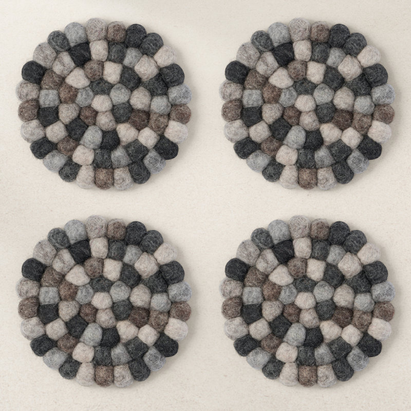 Ensemble de sous-verres ronds 4 po MODWOOL (neutre à galets), Noir / brun / gris