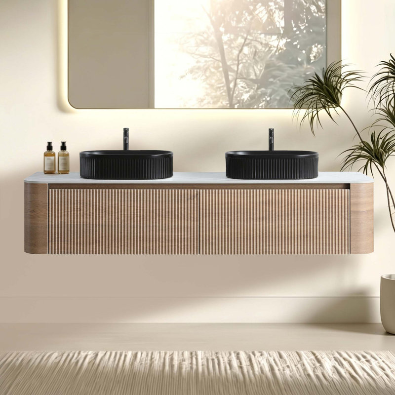 Meuble-lavabo double lavabo de luxe au design aux courbes naturelles