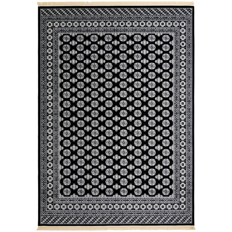 Tapis traditionnel Hinshaw noir et blanc, Rectangle 10 pi x 14 pi 1 po