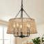 Lustre de tambour en rotin naturel à 5 ​​lumières (50 cm), intensité variable, style bohème, suspension trapézoïdale.-129888585