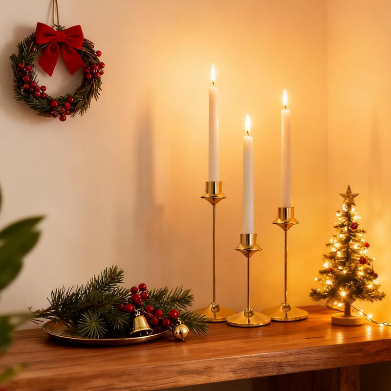 Weighted Candlestick Holder, Retro Metal Candlestick Holder, Suitable For Festivals, Fireplaces, Parties, Restaurants, And Homes. 6-Piece Set (Gold)