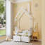 Lit simple en bois avec tiroirs, blanc