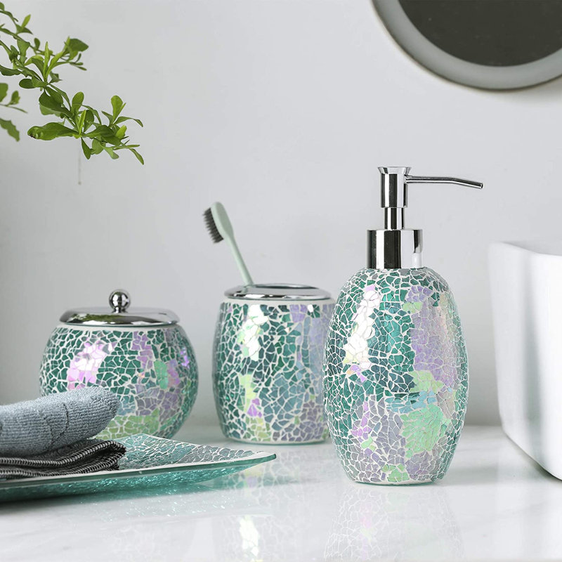 Iridescent Mosaic Glass Bathroom Accessory Set