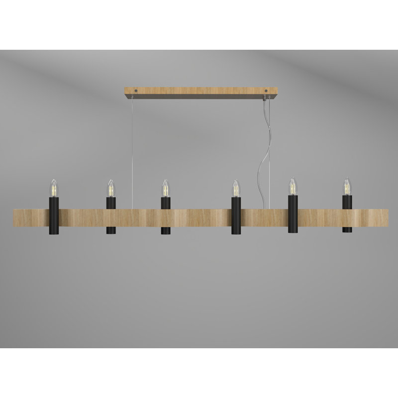 Flow Pendant, 6 Lights, Louro Freijo, 118" H x 59.05" W x 4.13" D