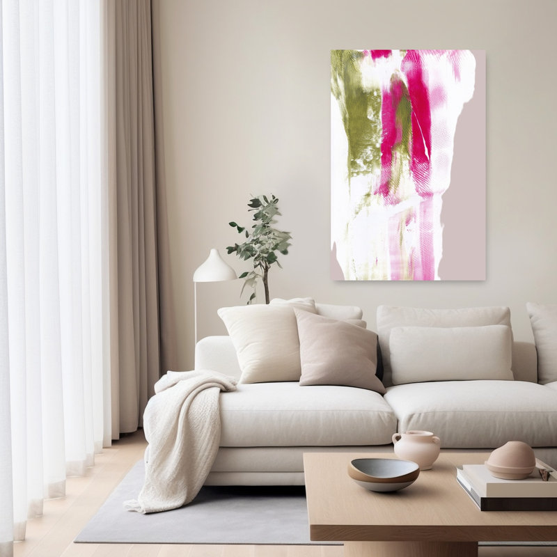 Fuchsia Green Strokes Abstract Bold Colorful Wall Art Print 1 Piece Wrapped Canvas Wall Art, 152.4cm H x 101.6cm W