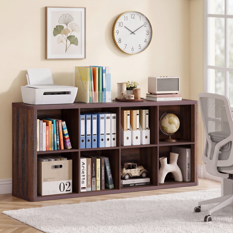 Bibliothèque moderne de 66 cm de hauteur avec 8 cubes, noyer, H 26 po, Noyer