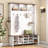 Farmhouse 4-In-1 Hall Tree With 6 Hooks, Walnut Entryway Bench With Shelves,  Wooden Style Rustic Shoe Organizer With 16 Open Compartments For Mudroom, Living Room, White-1314935008