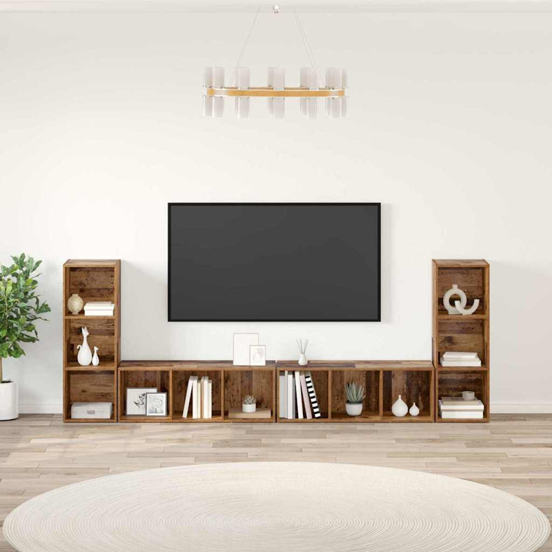 TV Cabinet 4 Pcs 37 X 35 X 107.5 Cm Engineered Wood, Old Wood