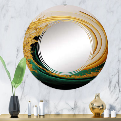 Pebley Gold Watercolor Liquid Art - Modern Spiral Wall Mirror