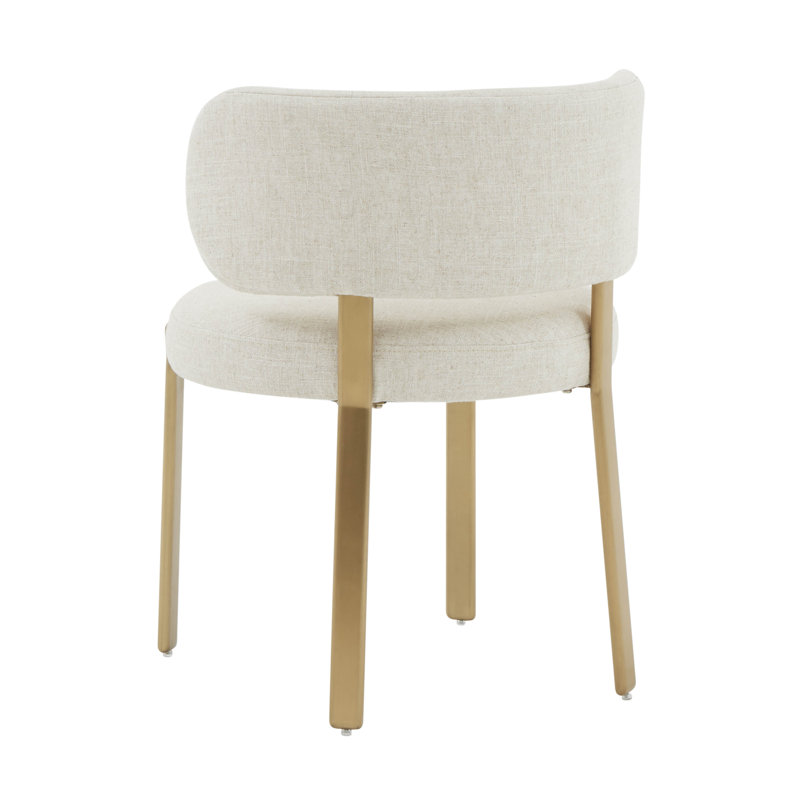 Cream Linen Upholstered Dining Arm Chair with Light Wood Legs
