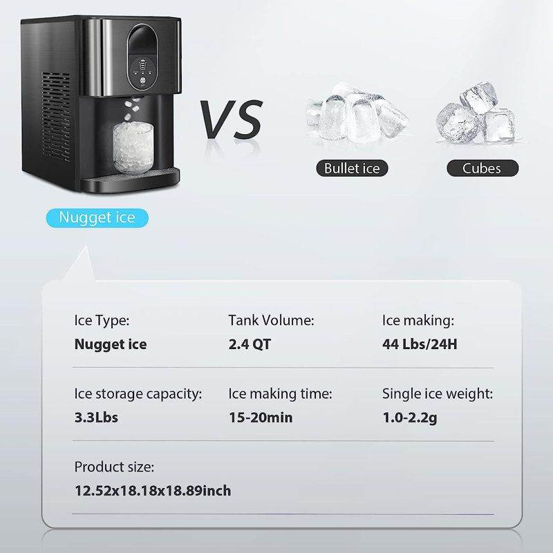 44 Lb. Daily Production Clear Nugget Ice Cubes Portable Ice Maker