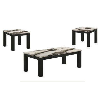 Modern Luxury 3-Piece Living Room Table Set Faux Marble Table Top Cocktail Table and Two Matching End Tables Wooden Furniture