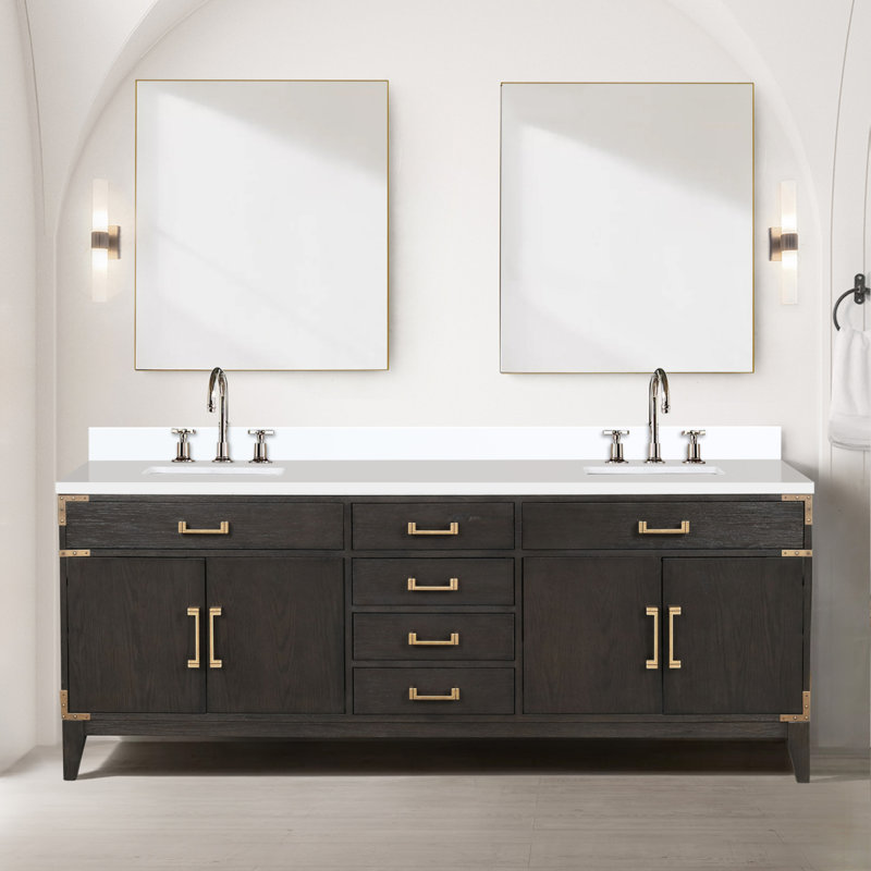 Brown Oak Double Bath Vanity 84 In. W X 22 In. D, With Cultured Marble Top, Brown Oak