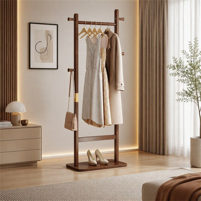Coat Rack Solid Wood Hanger 23.6 x 11 x 71 in Easy to Assemble Walnut
