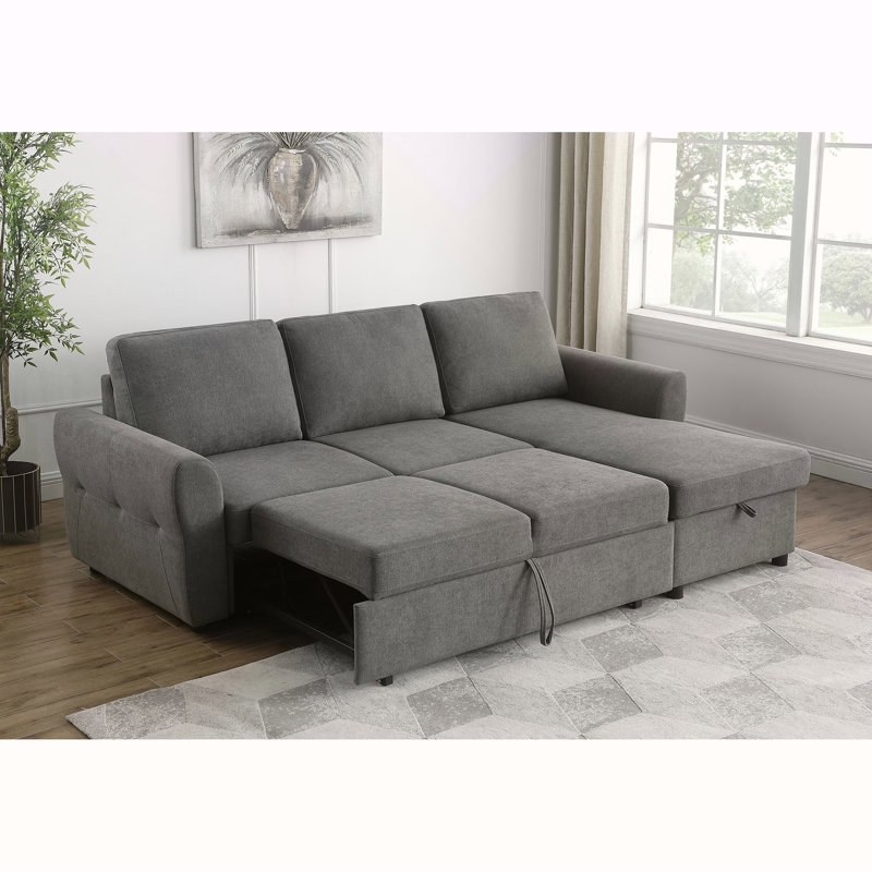 Canapé-lit modulaire avec rangement Kenna, Tissu gris