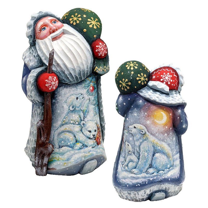 Masterpiece Wood Carved Santa and the Bear Cubs Santa Figurine