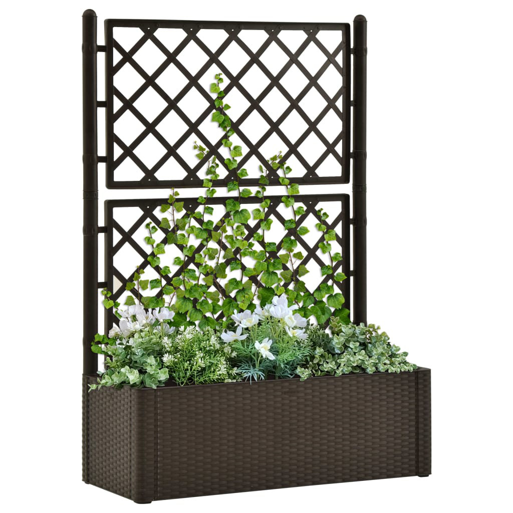 vidaXL Planter Trellis Raised Flower Bed Self Watering System Rattan Look VidaXL