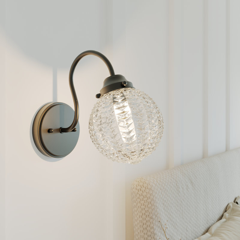 Clear and Glass Shade Modern Armed Sconce Wall Sconces, Matte Black