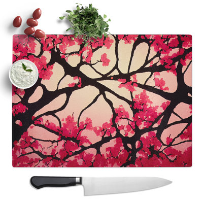 Angelical Cherry Blossom Tree Flowers  Glass Chopping Board