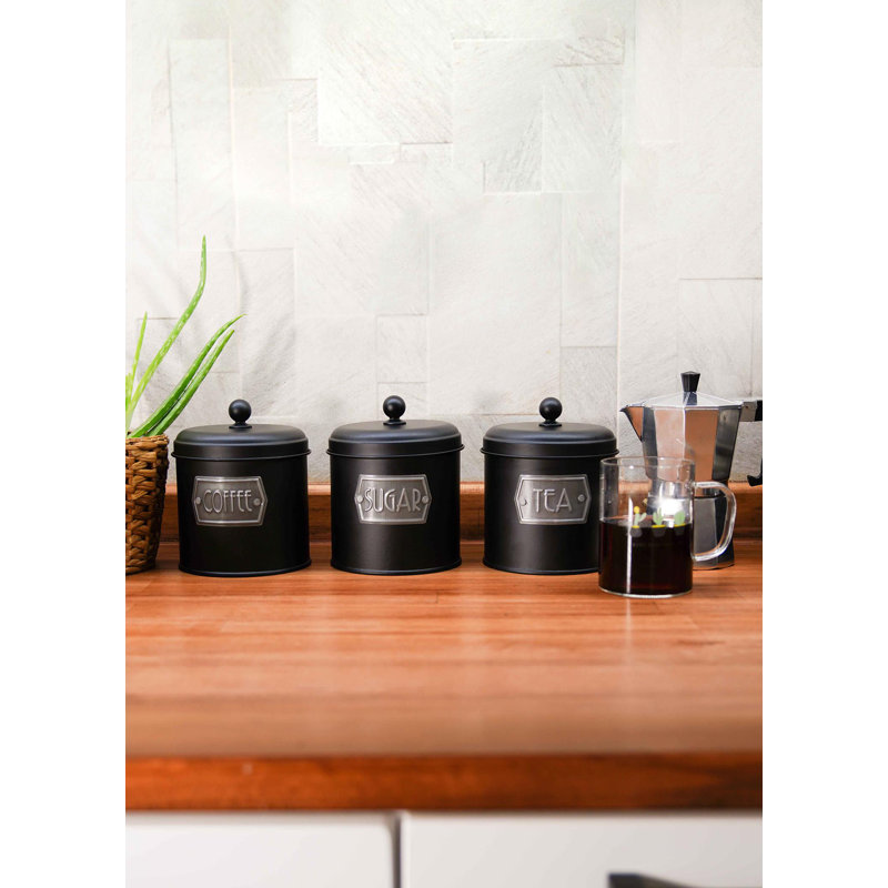 Metal Jar - Set of 3, Matte Black, 17cm H x 13cm W x 13cm D