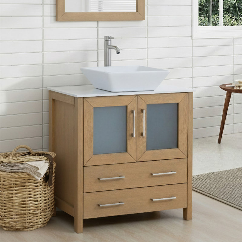 Ensemble de meuble-lavabo simple avec miroir , Chêne naturel, l 30 po