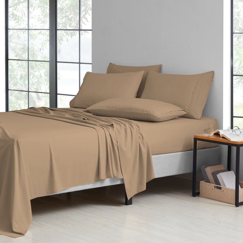 Bibb Home Bamboo 1800 Thread Count Deep Pocket Sheet Set, King Sheet Set with 4 Pillowcases, Stone