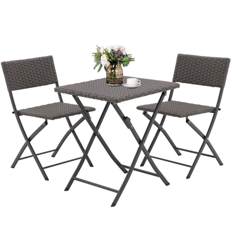 Teree 2 - Person Wicker Patio Dining Set with Square Table, Dark Gray Rattan