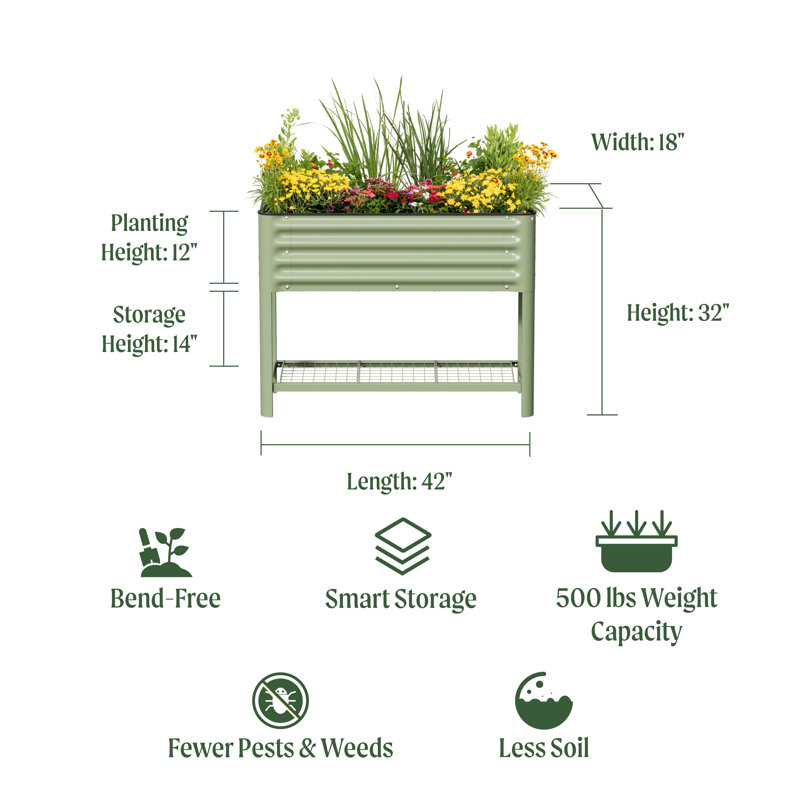 32" Tall 18" Wide Metal Outdoor Elevated Planter, Pearl White